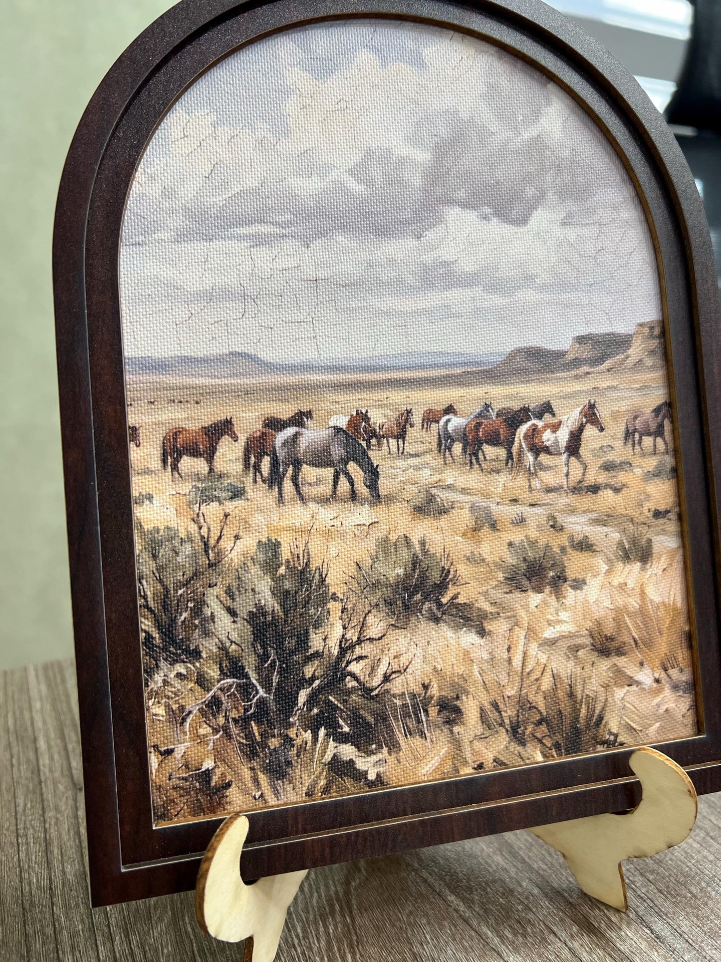 Mustang Herd Wall Art, Wild Horses Western Painting, Arched Wood Frame, Rustic Farmhouse Decor - Image 6
