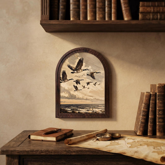 Canada Goose Wall Art, Coastal Seascape Bird Painting, Arched Wood Frame Decor, Nature Wildlife Artwork, Cabin Home Gift - Image 2