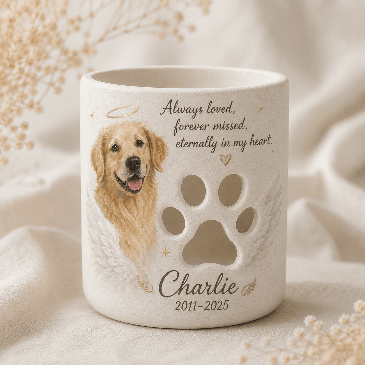 Personalized Golden Retriever Memorial Candle Holder – Custom Pet Loss Remembrance Gift