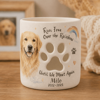 Personalized Rainbow Bridge Pet Memorial Candle Holder – Custom Dog Remembrance Gift
