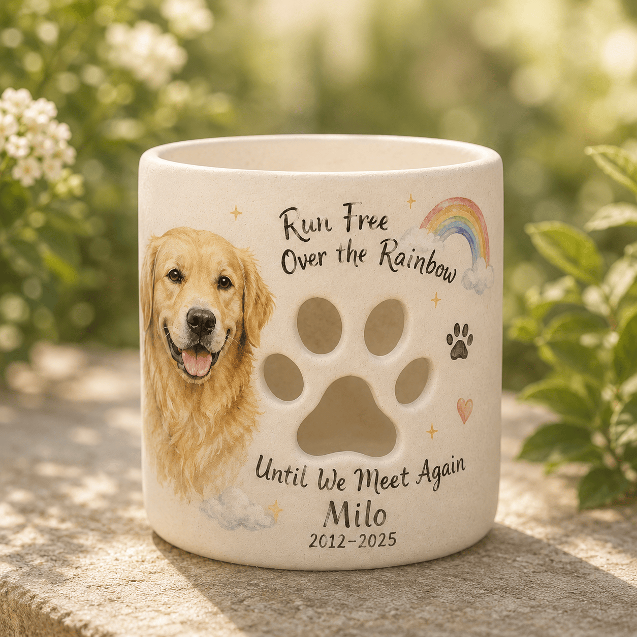 Personalized Rainbow Bridge Pet Memorial Candle Holder – Custom Dog Remembrance Gift