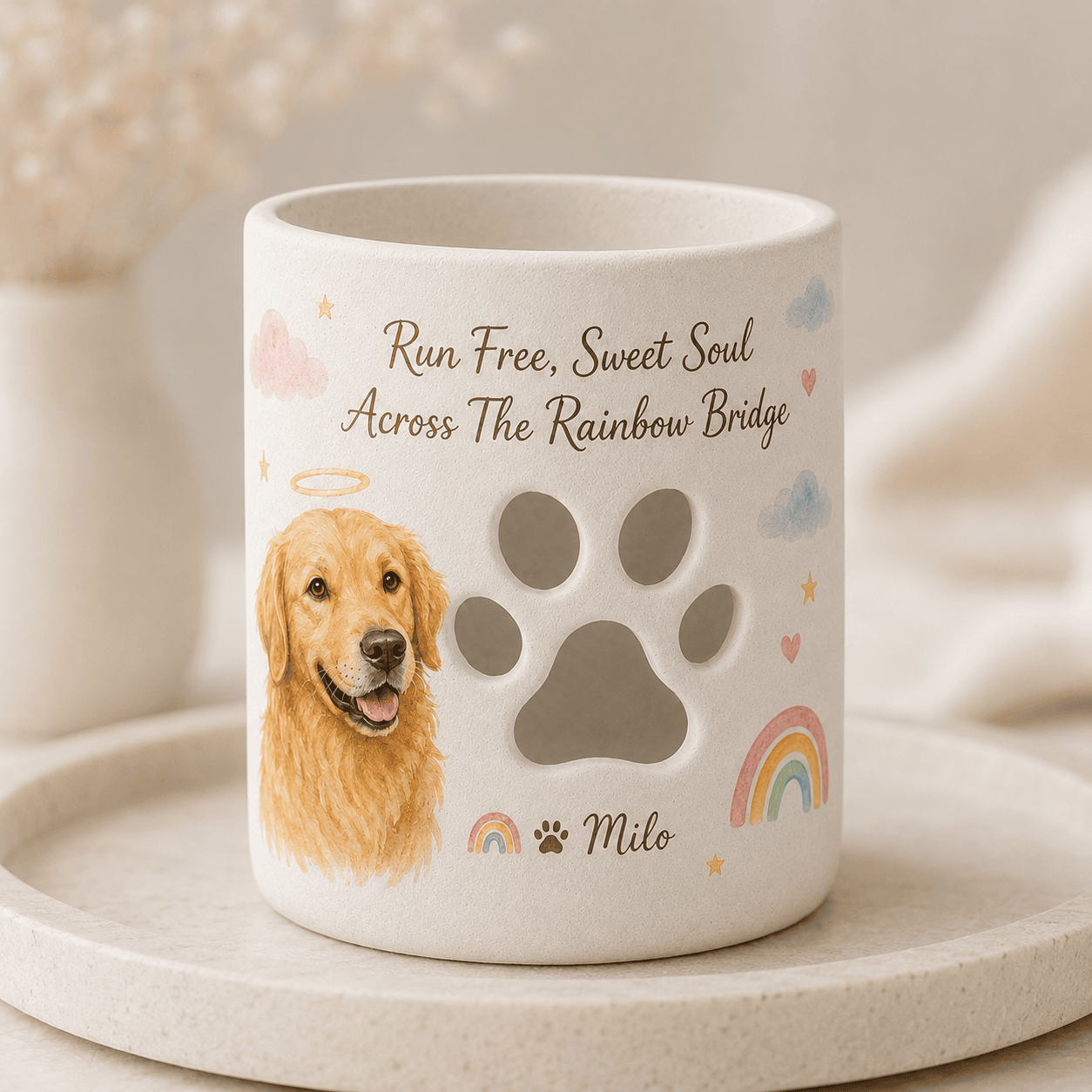 Custom Rainbow Bridge Dog Memorial Candle Holder