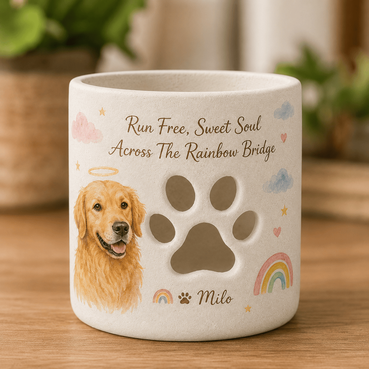 Custom Rainbow Bridge Dog Memorial Candle Holder