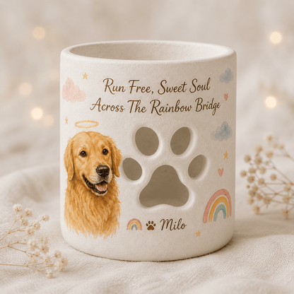 Custom Rainbow Bridge Dog Memorial Candle Holder
