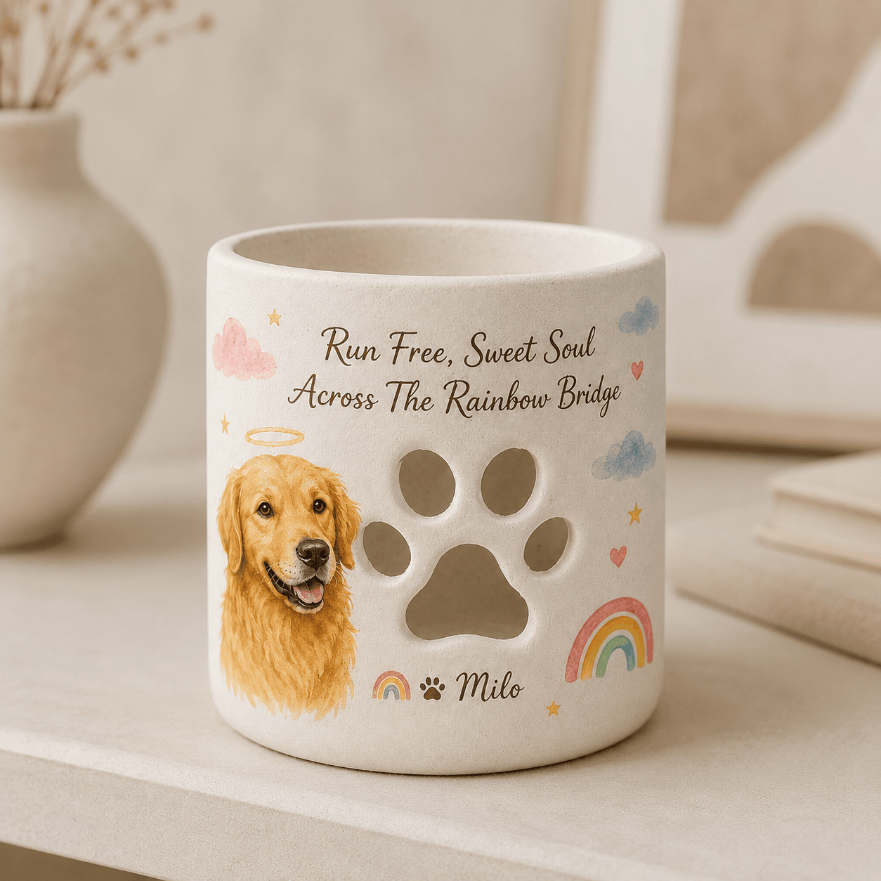 Custom Rainbow Bridge Dog Memorial Candle Holder