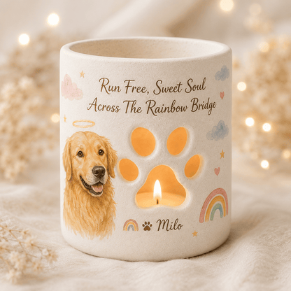 Custom Rainbow Bridge Dog Memorial Candle Holder