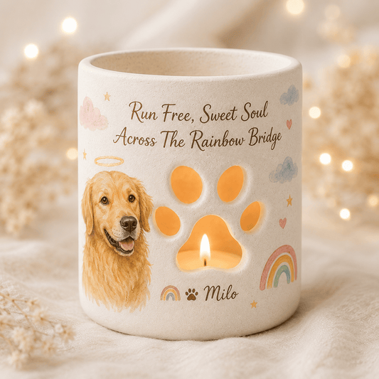 Custom Rainbow Bridge Dog Memorial Candle Holder