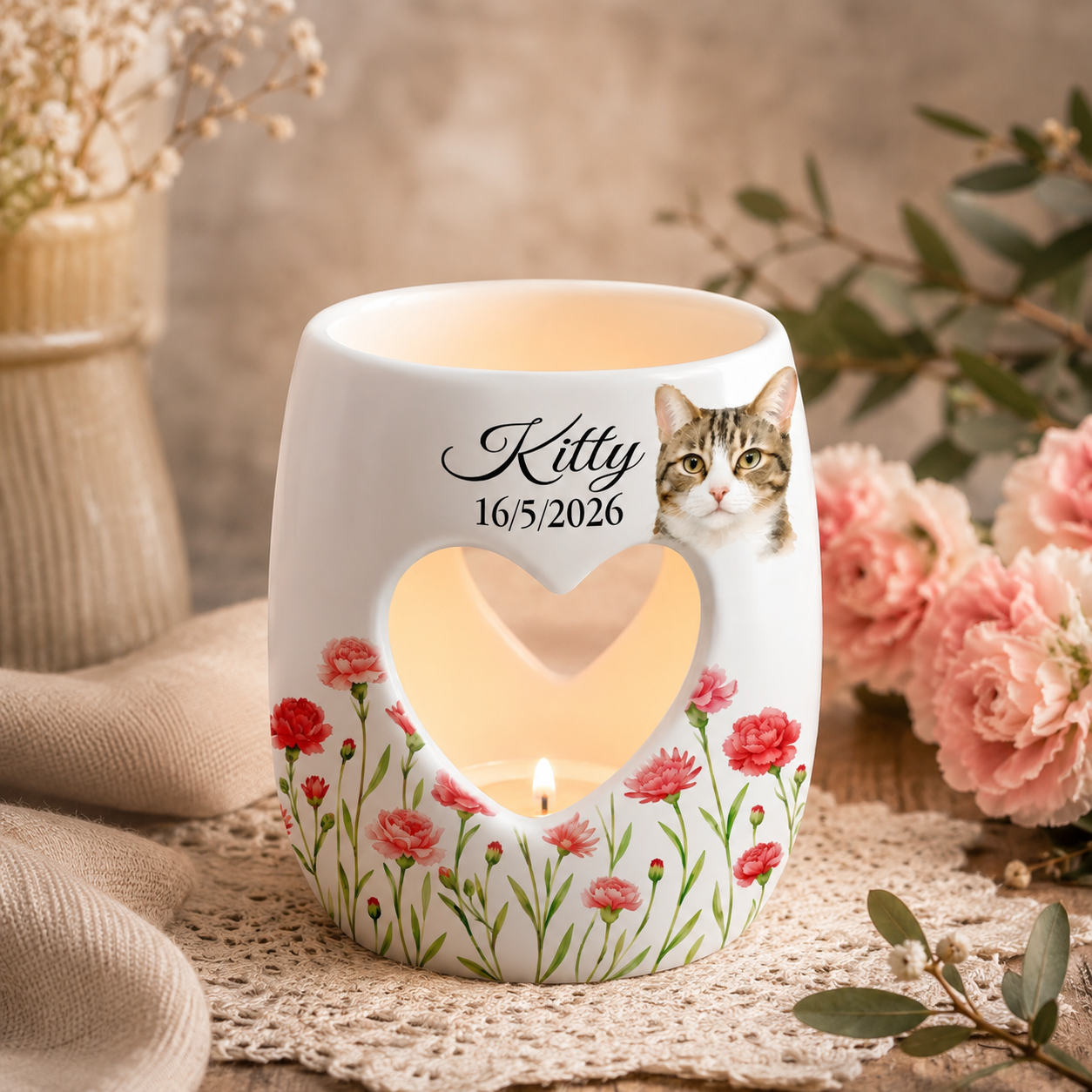Personalised Memorial Candle Holder, Custom Pet Loss Remembrance Gift, CatPassed Away Sympathy Gift