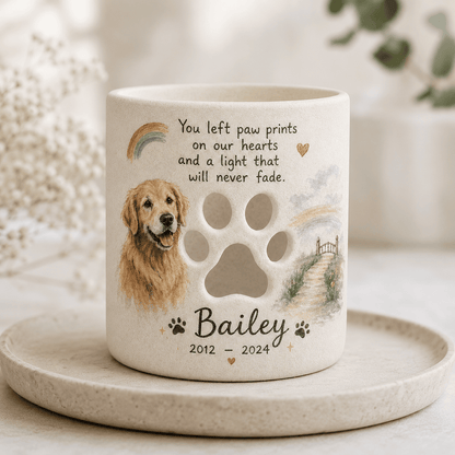 Personalized Dog Memorial Candle Holder – Custom Paw Print Pet Loss Gift
