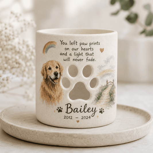 Personalized Dog Memorial Candle Holder – Custom Paw Print Pet Loss Gift