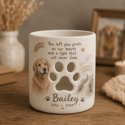 Personalized Dog Memorial Candle Holder – Custom Paw Print Pet Loss Gift