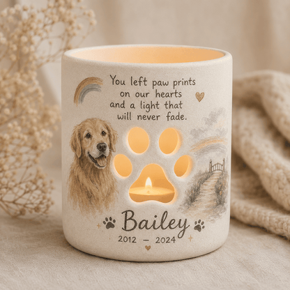 Personalized Dog Memorial Candle Holder – Custom Paw Print Pet Loss Gift