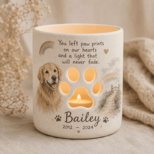 Personalized Dog Memorial Candle Holder – Custom Paw Print Pet Loss Gift