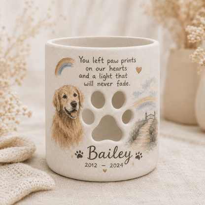 Personalized Dog Memorial Candle Holder – Custom Paw Print Pet Loss Gift