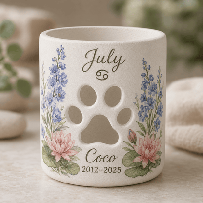 Custom Hand Painted Birth Month Memorial Candle Holder, Personalized Zodiac Pet Loss Gift