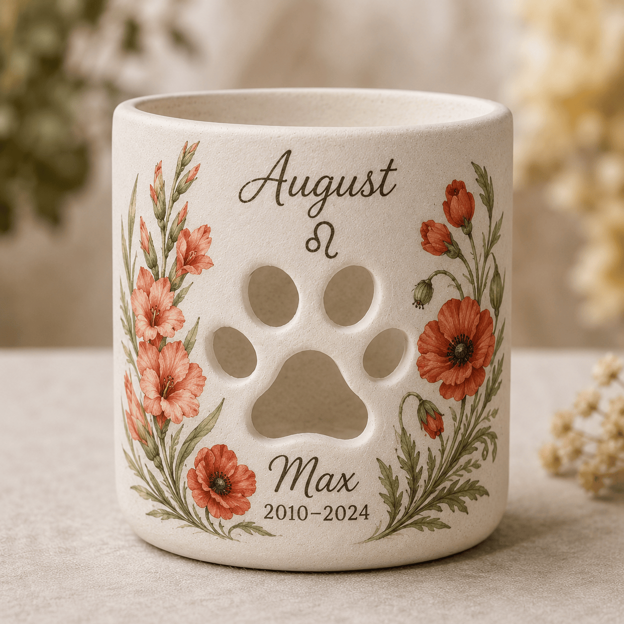 Custom Hand Painted Birth Month Memorial Candle Holder, Personalized Zodiac Pet Loss Gift
