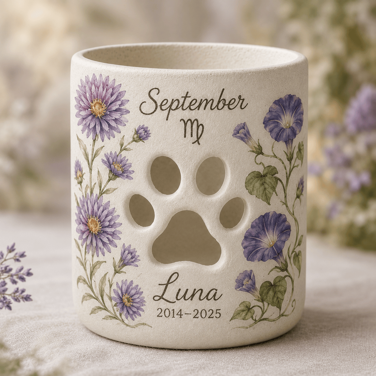 Custom Hand Painted Birth Month Memorial Candle Holder, Personalized Zodiac Pet Loss Gift