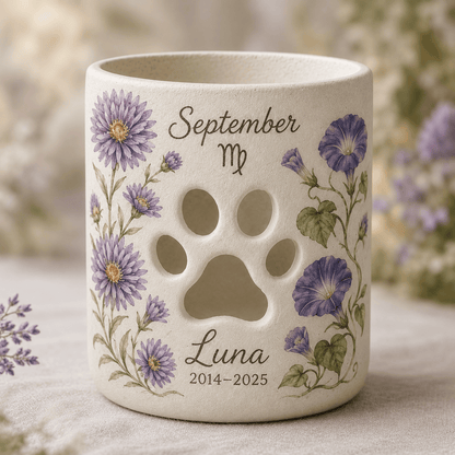 Custom Hand Painted Birth Month Memorial Candle Holder, Personalized Zodiac Pet Loss Gift