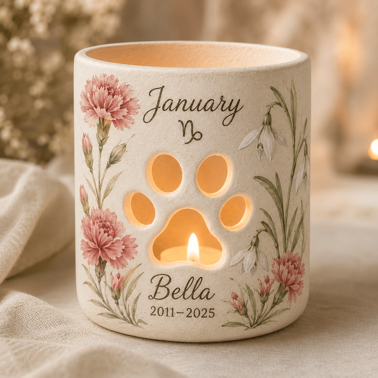 Custom Hand Painted Birth Month Memorial Candle Holder, Personalized Zodiac Pet Loss Gift