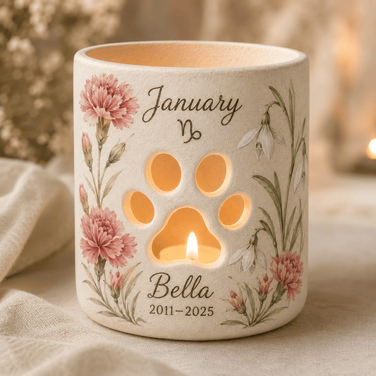 Custom Hand Painted Birth Month Memorial Candle Holder, Personalized Zodiac Pet Loss Gift