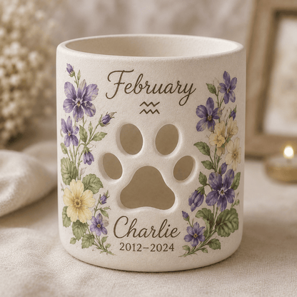 Custom Hand Painted Birth Month Memorial Candle Holder, Personalized Zodiac Pet Loss Gift