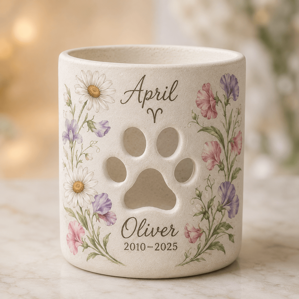 Custom Hand Painted Birth Month Memorial Candle Holder, Personalized Zodiac Pet Loss Gift