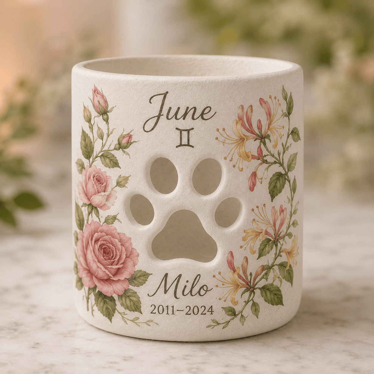 Custom Hand Painted Birth Month Memorial Candle Holder, Personalized Zodiac Pet Loss Gift