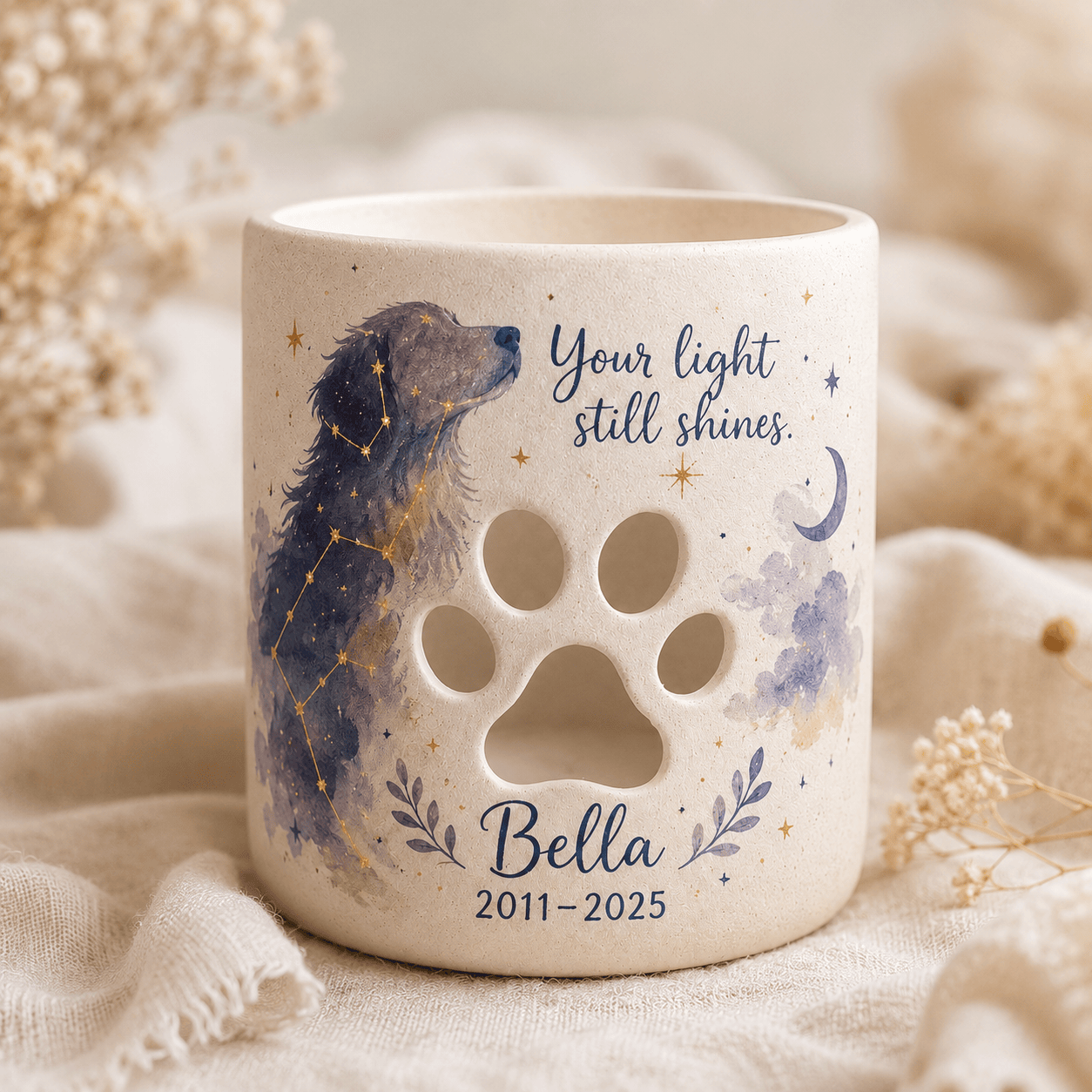 Custom Hand Painted Pet Photo Memorial Candle Holder, Personalized Constellation Sympathy Gift