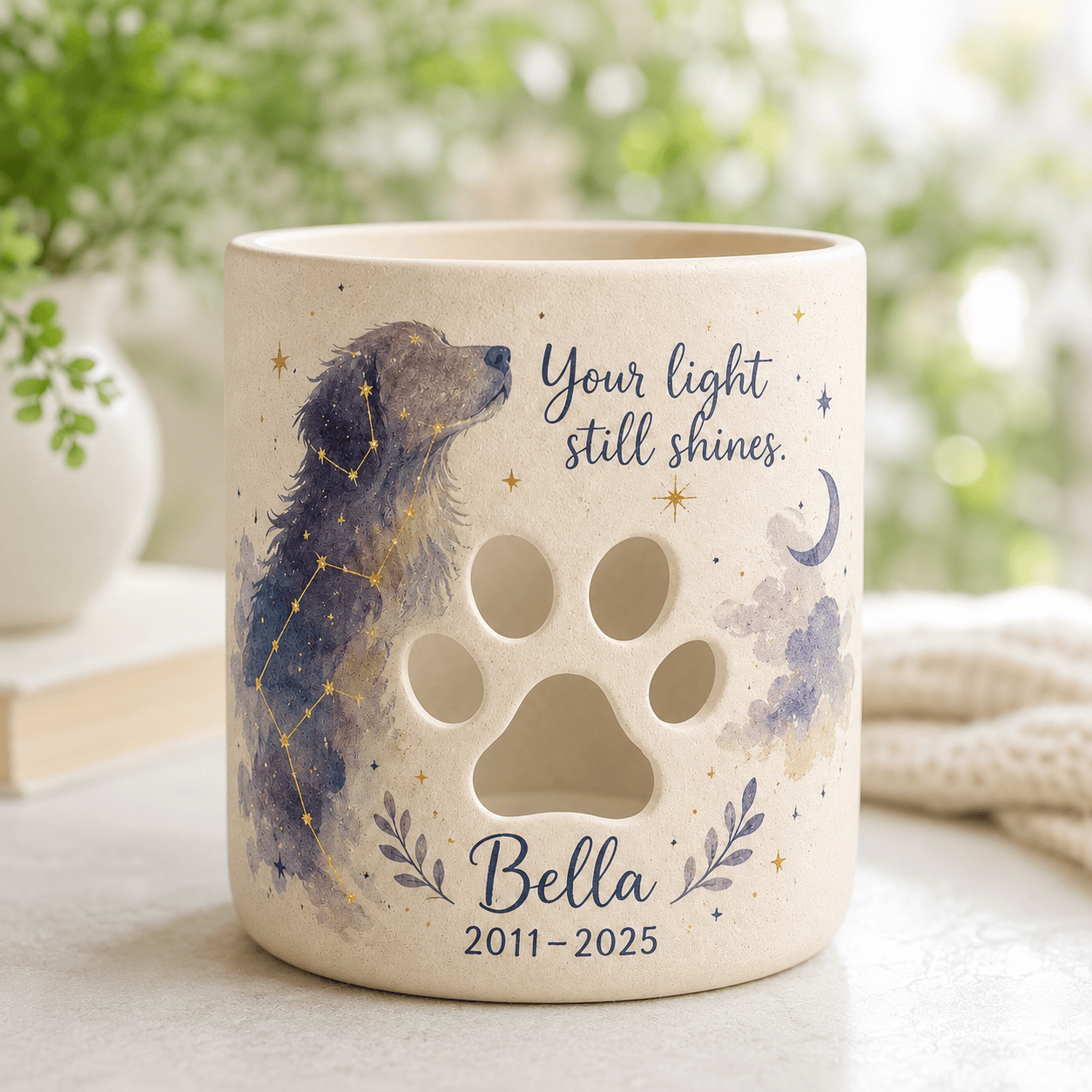 Custom Hand Painted Pet Photo Memorial Candle Holder, Personalized Constellation Sympathy Gift