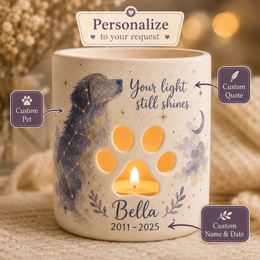 Custom Hand Painted Pet Photo Memorial Candle Holder, Personalized Constellation Sympathy Gift