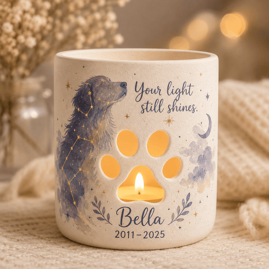 Custom Hand Painted Pet Photo Memorial Candle Holder, Personalized Constellation Sympathy Gift