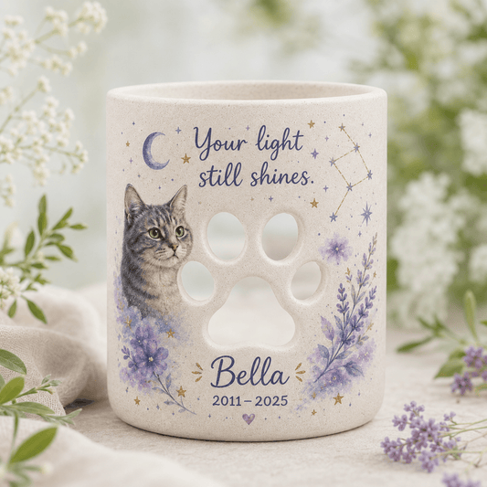 Custom Hand Painted Pet Photo Memorial Candle Holder, Personalized Star Memorial Gift
