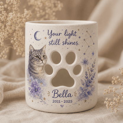 Custom Hand Painted Pet Photo Memorial Candle Holder, Personalized Star Memorial Gift