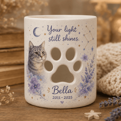 Custom Hand Painted Pet Photo Memorial Candle Holder, Personalized Star Memorial Gift