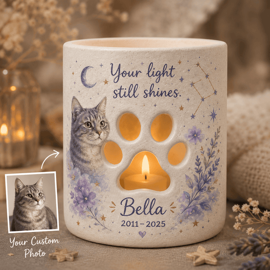Custom Hand Painted Pet Photo Memorial Candle Holder, Personalized Star Memorial Gift