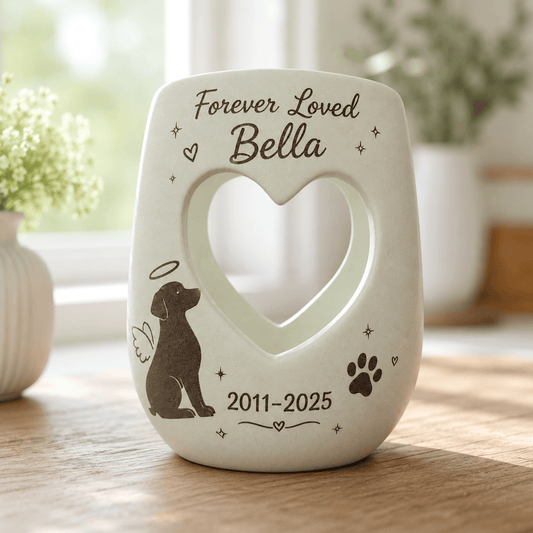 Personalized Pet Memorial Candle Holder, Hand Painted Ceramic Dog or Cat Remembrance Gift