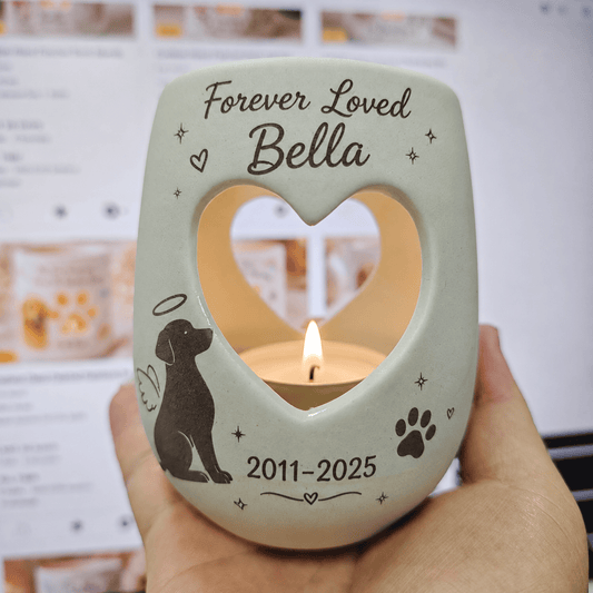 Personalized Pet Memorial Candle Holder, Hand Painted Ceramic Dog or Cat Remembrance Gift