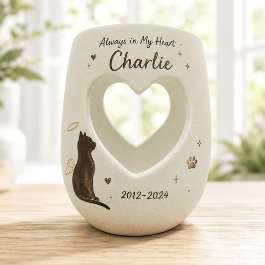 Personalized Cat Memorial Candle Holder, Hand Painted Ceramic Pet Loss Sympathy Gift