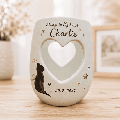 Personalized Cat Memorial Candle Holder, Hand Painted Ceramic Pet Loss Sympathy Gift