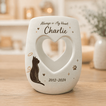Personalized Cat Memorial Candle Holder, Hand Painted Ceramic Pet Loss Sympathy Gift