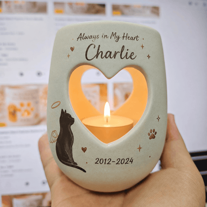 Personalized Cat Memorial Candle Holder, Hand Painted Ceramic Pet Loss Sympathy Gift