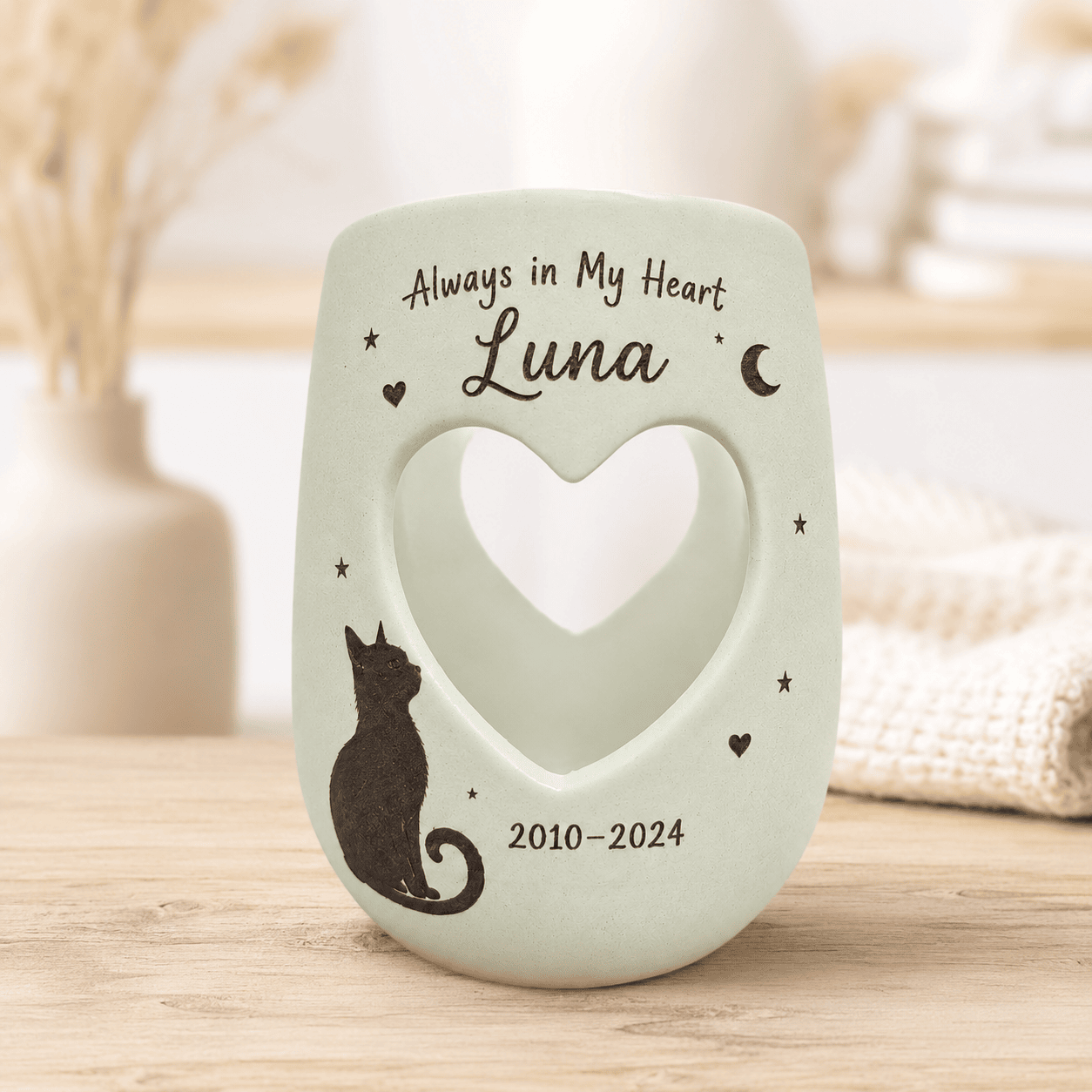 Personalized Cat Memorial Candle Holder | Hand Painted Ceramic Pet Loss Gift | Custom Remembrance Sympathy Gift for Cat Lovers