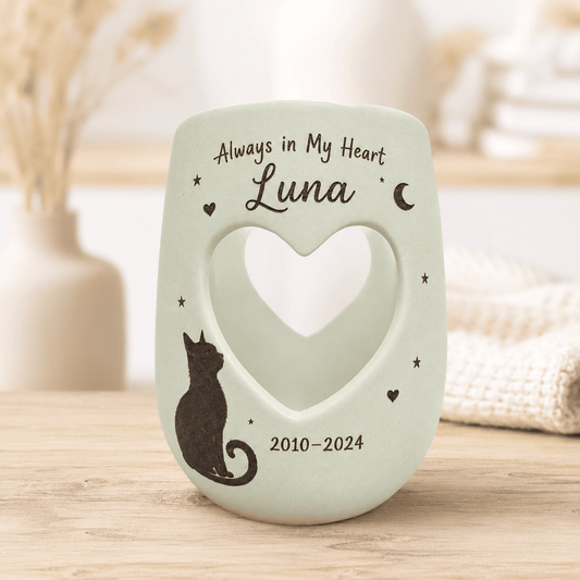 Personalized Cat Memorial Candle Holder | Hand Painted Ceramic Pet Loss Gift | Custom Remembrance Sympathy Gift for Cat Lovers