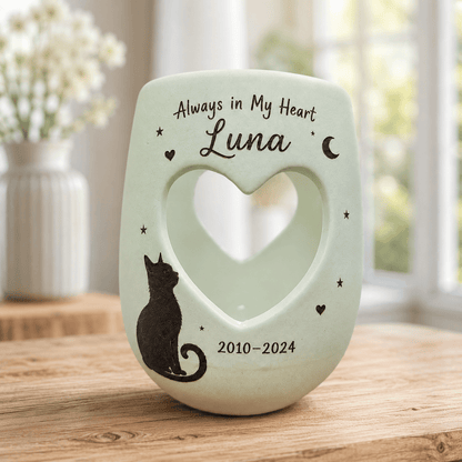 Personalized Cat Memorial Candle Holder | Hand Painted Ceramic Pet Loss Gift | Custom Remembrance Sympathy Gift for Cat Lovers