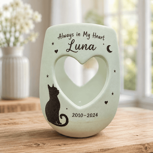 Personalized Cat Memorial Candle Holder | Hand Painted Ceramic Pet Loss Gift | Custom Remembrance Sympathy Gift for Cat Lovers
