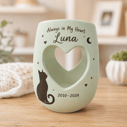 Personalized Cat Memorial Candle Holder | Hand Painted Ceramic Pet Loss Gift | Custom Remembrance Sympathy Gift for Cat Lovers