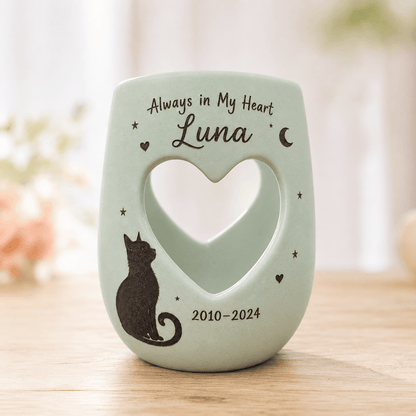 Personalized Cat Memorial Candle Holder | Hand Painted Ceramic Pet Loss Gift | Custom Remembrance Sympathy Gift for Cat Lovers