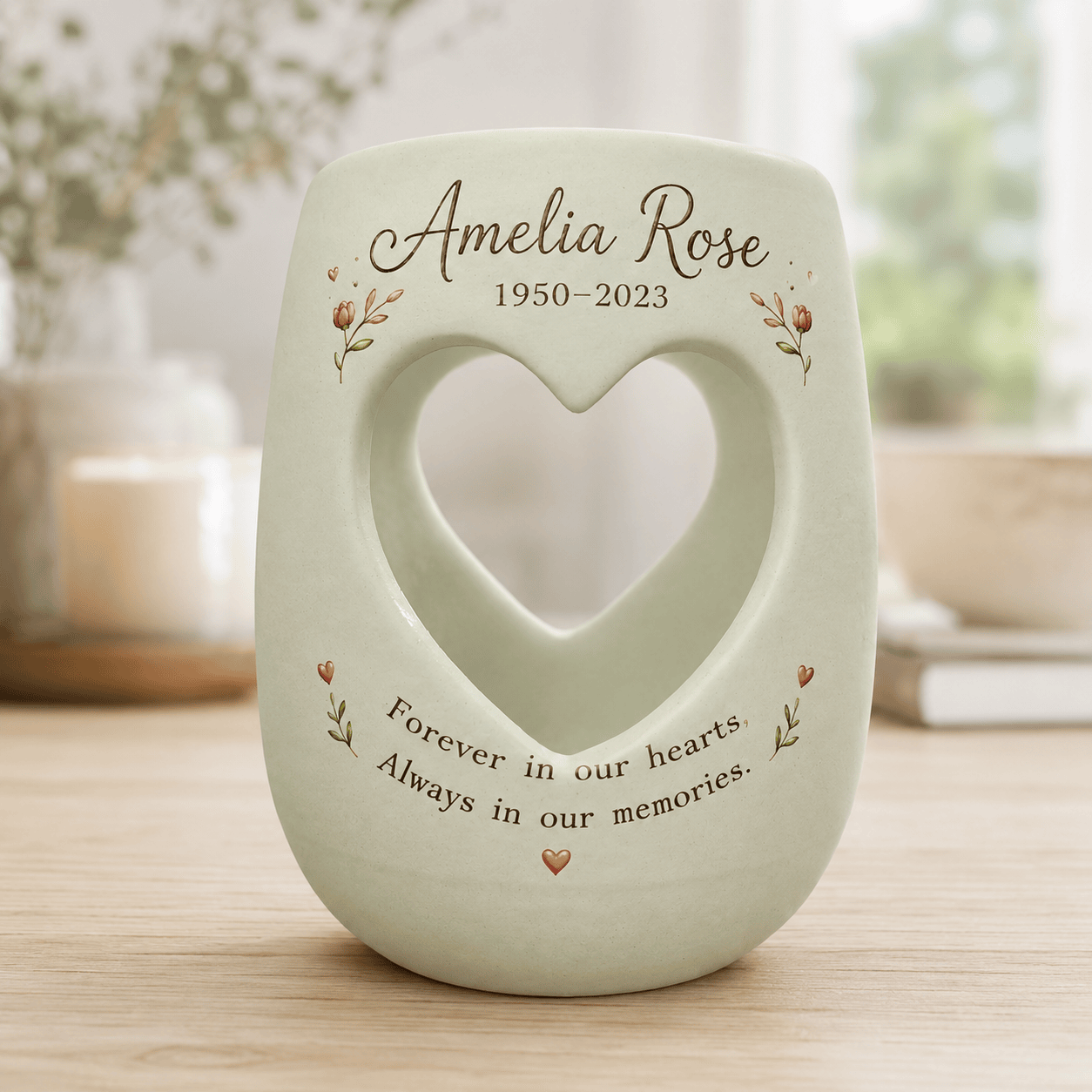 Hand-Painted Ceramic Memorial Candle Holder, Personalized Remembrance Gift