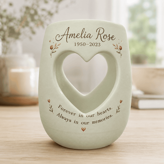 Hand-Painted Ceramic Memorial Candle Holder, Personalized Remembrance Gift