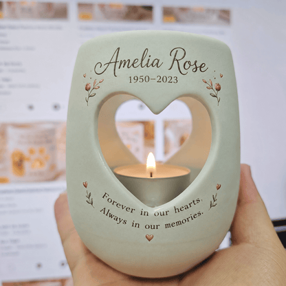 Hand-Painted Ceramic Memorial Candle Holder, Personalized Remembrance Gift